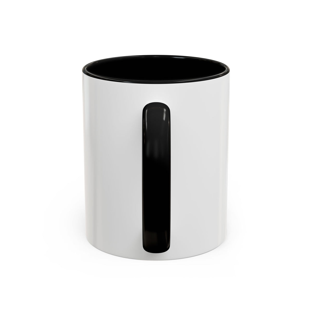 A ceramic mug with a white and cream-colored exterior and a black interior, featuring a printed illustration of a green parrot perched on a branch holding a sign that reads 'THIS IS MY HOUSE'.